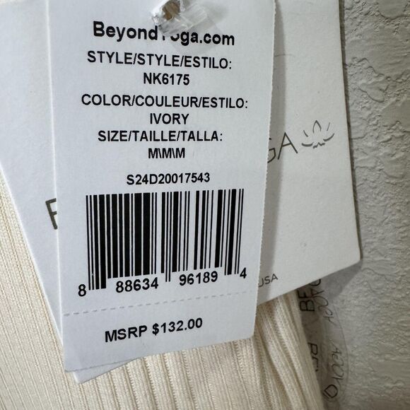 Beyond Yoga Jumpsuit Womens Medium Ivory Ribbed V-Neck Drawstring Made in USA - Picture 5 of 12